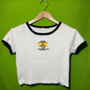 Medium 1995 VTG Womens Cropped Shirt Little Happy Go Lucky Ringer Tee Top White